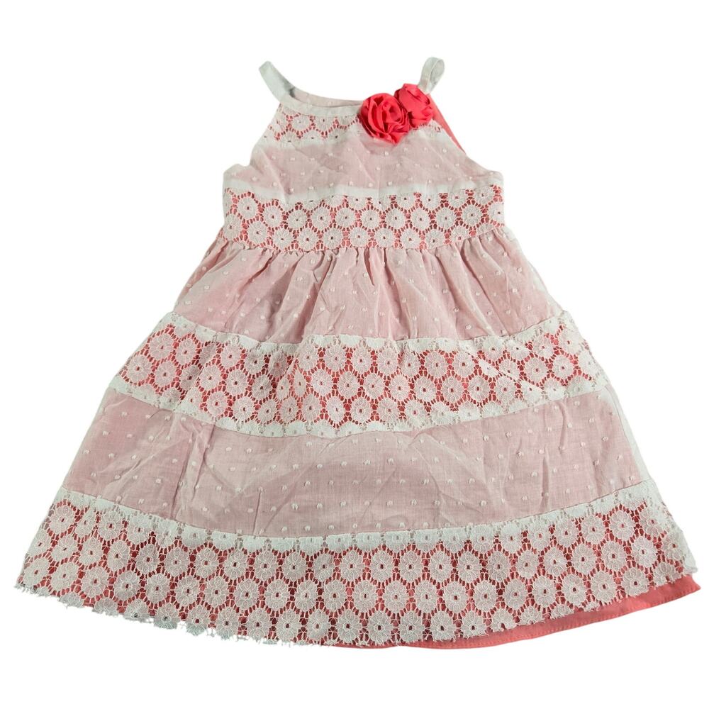 Penelope Mack Toddler Girls 2T Pink White Lace Spring Easter Floral Summer EUC